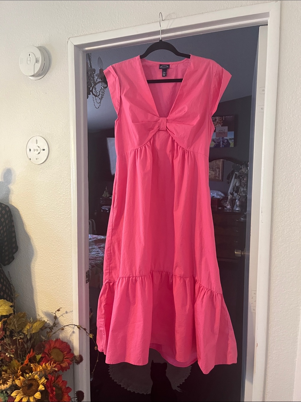 Pink Tie-Front Midi Dress with Cap Sleeves NWOT